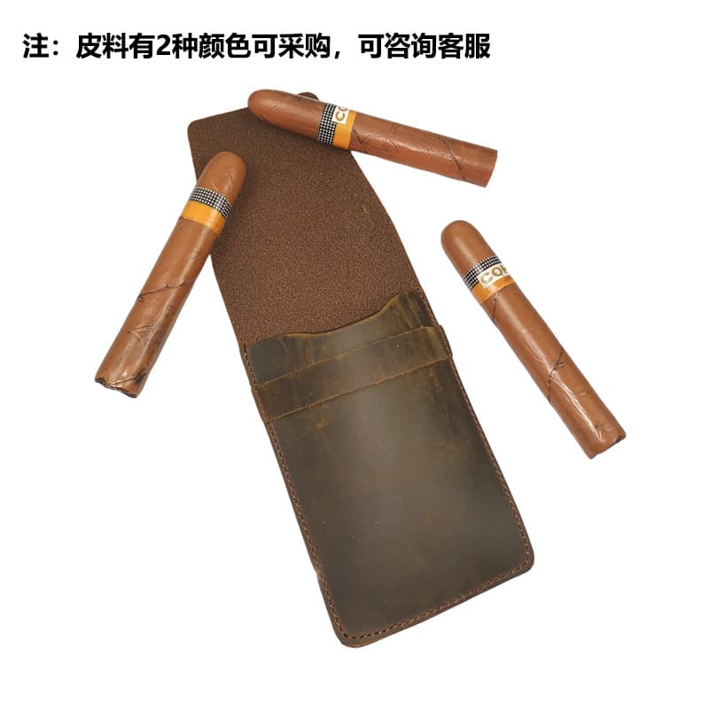 Factory New Portable Genuine Leather Cigar Case Crazy Horse Oil Leather 3-Cigar Waterproof Storage Sleeve
