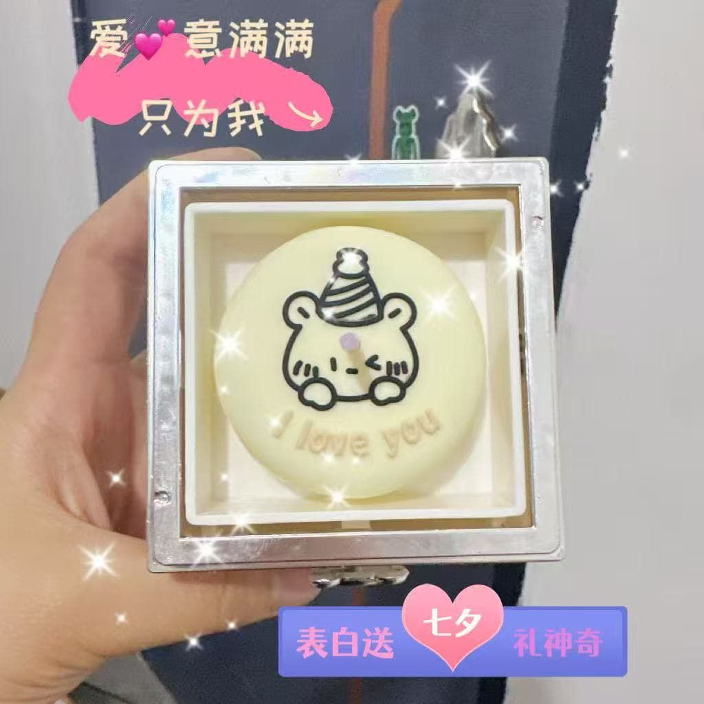Bear Cake Surprise Rotating Ring Necklace Box with Candle Lighting Creative Jewelry Gift for Birthday Confession Valentine's Day for Girlfriend