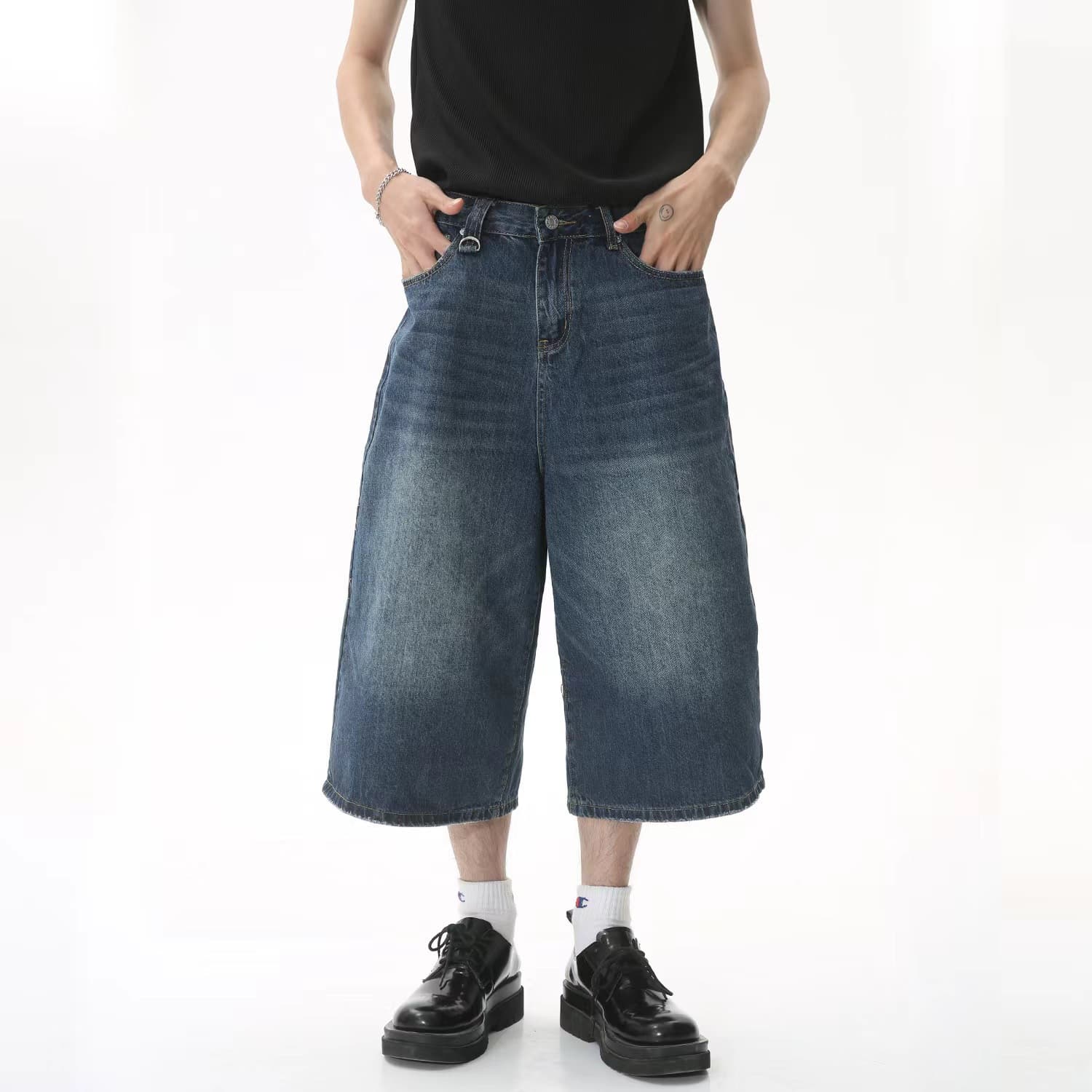 Baggy Jeans Summer Loose Fit Washed Vintage Distressed Cropped Straight Denim Shorts for Men Export Fashion