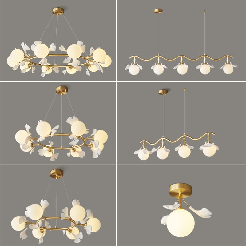 Ginkgo Leaf Living Room Chandelier Creative Magic Bean Pendant Light New Full Copper Modern Simple Home Atmospheric Glass Dining Room Light