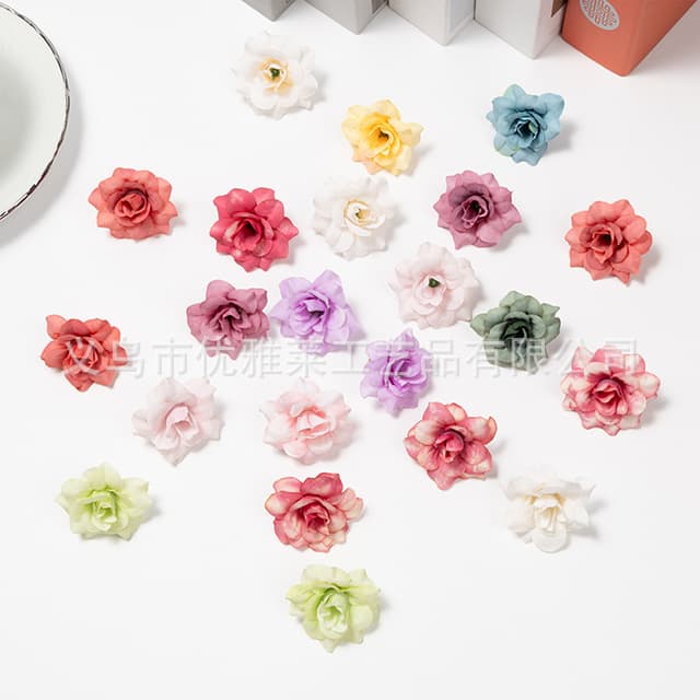 Simulated Sharp-Cornered Small Rose Flower Head DIY Handicraft Gift Box Decoration Fake Flower Photography Props Wreath Accessories