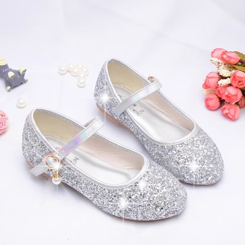 Children's Crystal Shoes Silver Princess Performance Shoes for Little Girls, Soft Sole Casual Shoes for School Girls, New Style Leather Shoes