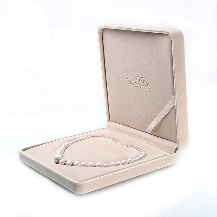 Heart-shaped pearl necklace box, flannel fashion round channel-shaped jewelry box, large pearl necklace jewelry gift box