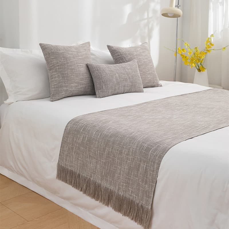 Plain Cotton Linen Hotel Bed Runner, American Country Style Bed Throw for Inns and Guesthouses