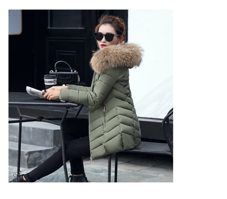 2026 Winter Korean New Style Cotton Coat Women Mid-Length Slim Fit Cotton Coat with Large Fur Collar Down Cotton Coat Outerwear Wholesale