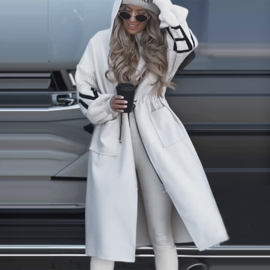 Amazon 2024 Fall/Winter New Cross-border European and American Fashion Women's Casual Hooded Long Patchwork Coat