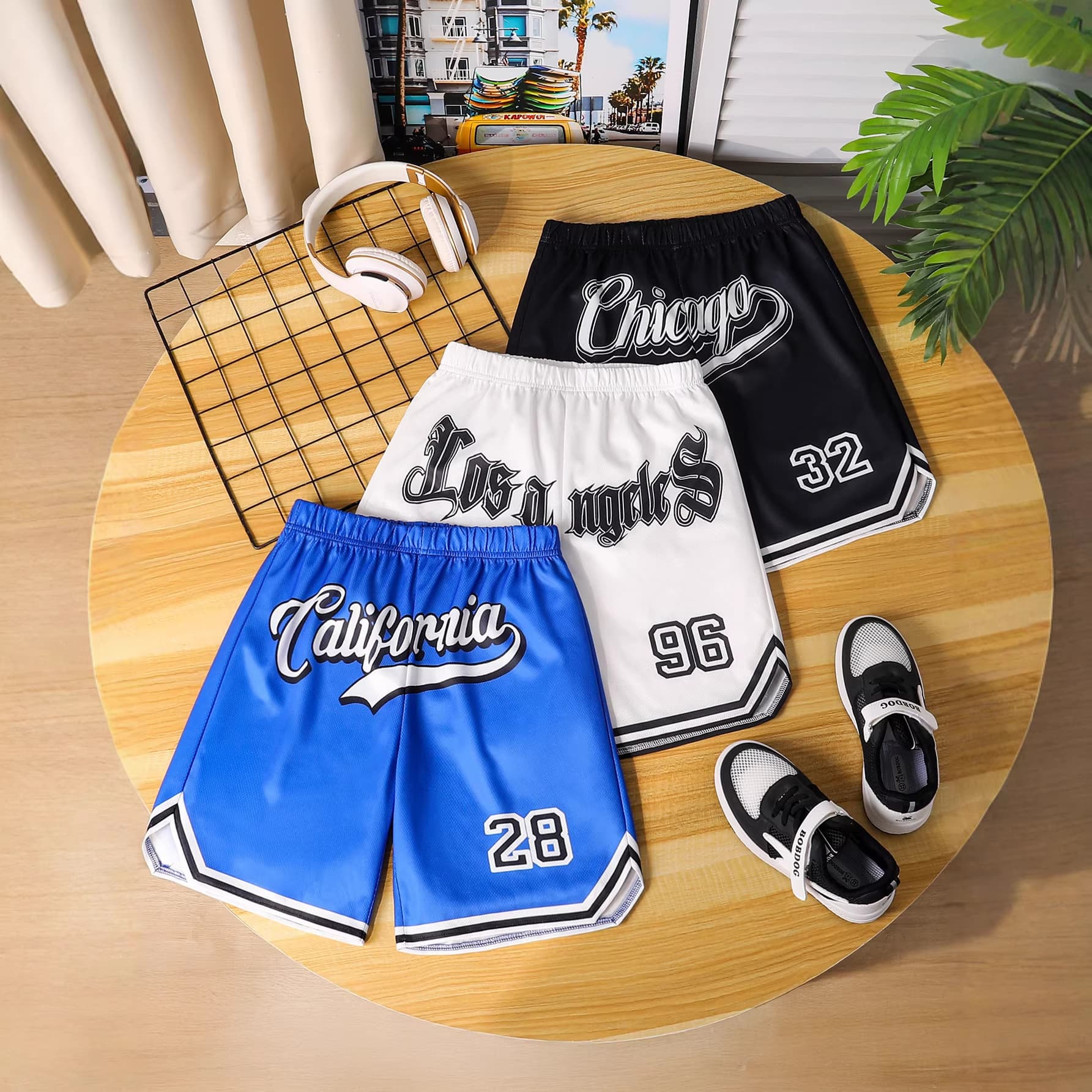 Cross-border boys sports shorts three-piece set summer basketball pants for middle and older children breathable casual sports pants for older children