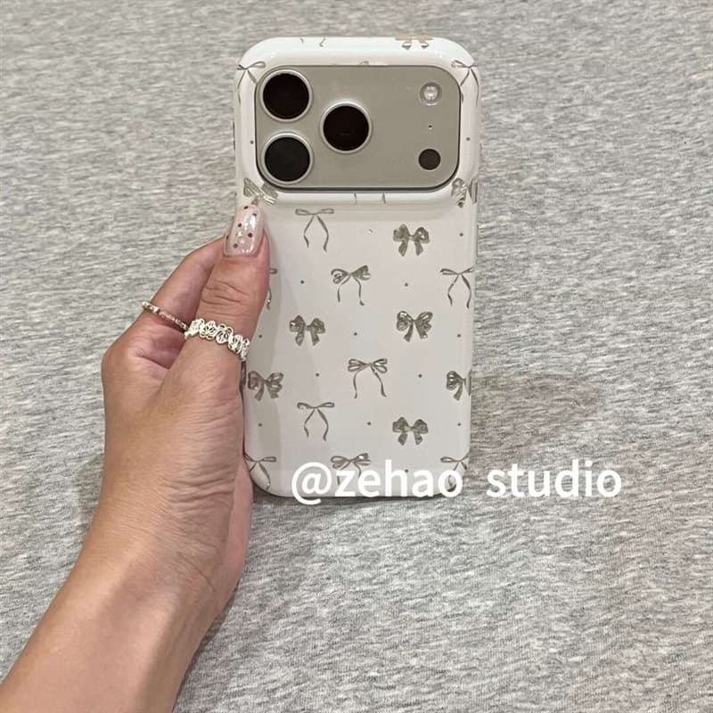 White background full-print bow polka dot case for Apple 17 Pro Max, new iPhone 16 protective cover 15
