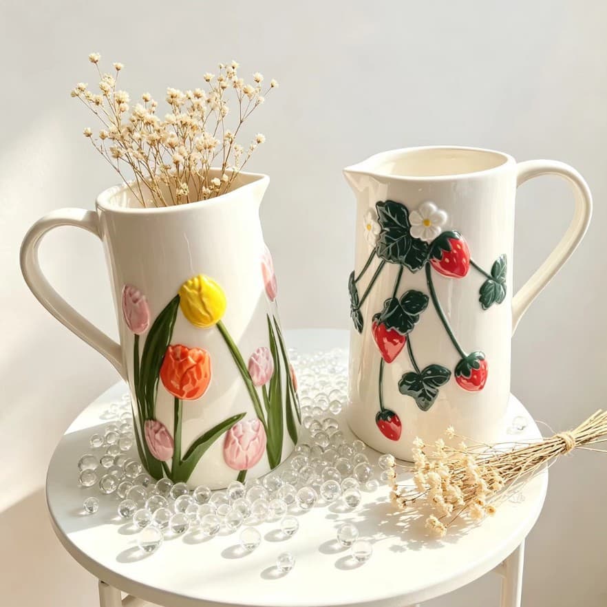 Hand-Painted Ceramic Underglaze Large-Capacity Milk Jug Cold Water Pitcher Juice Jug Vase Flower Arrangement Pitcher Multi-Purpose Home Decor