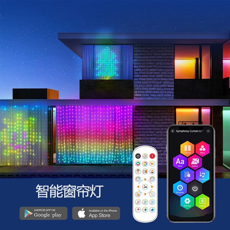 Smart Curtain Light RGB Dream Color DIY Editable Text Custom Pattern Dream Color Pixel Control FPC LED String Lights