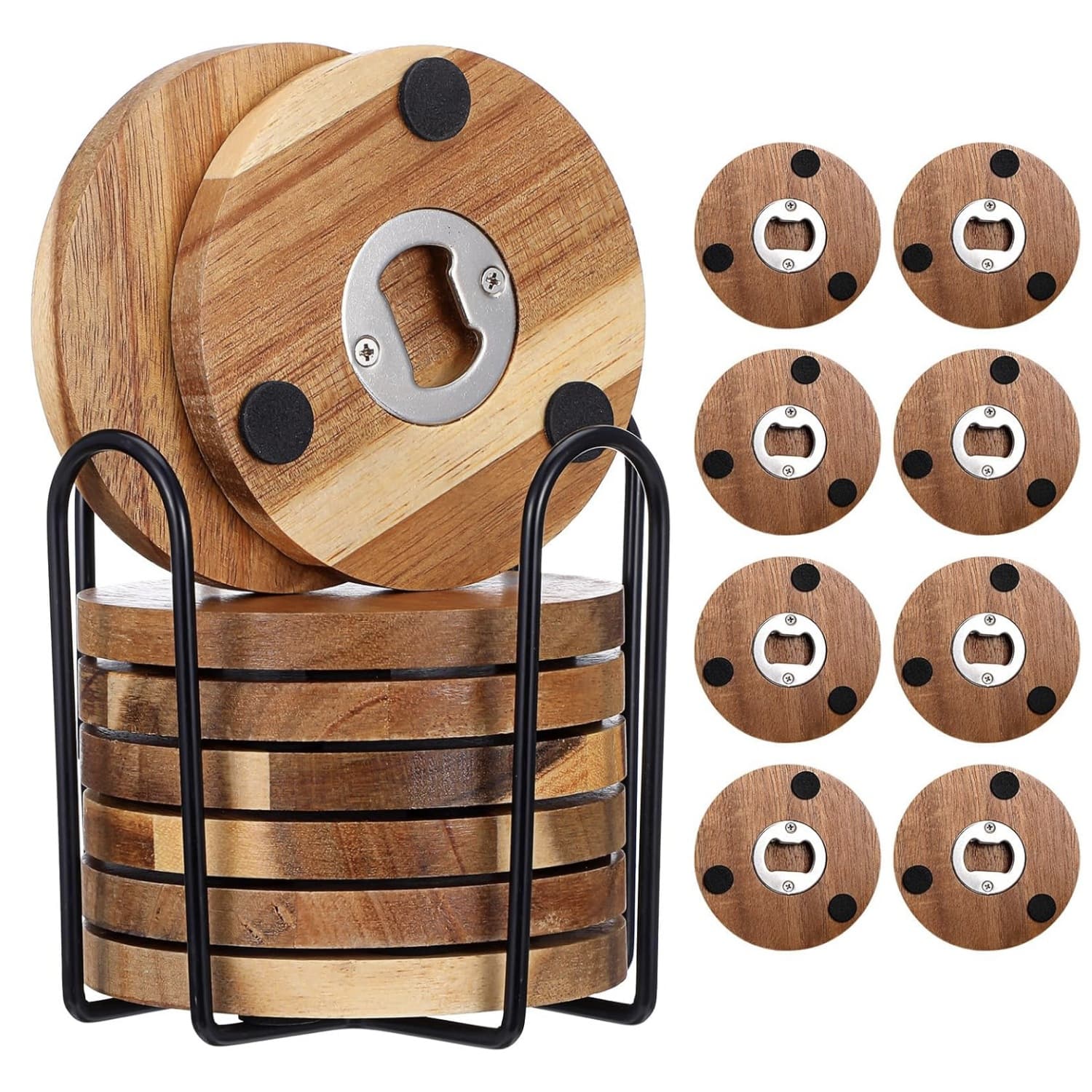 Acacia Wood Coaster Round Dining Table Heat Insulation Pad Commercial Beer Bottle Opener Coaster Metal Wooden Mug Coaster