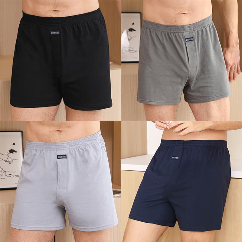 Men's Cotton A-Line Loose Boxer Shorts, High-Waist Summer Shorts for Plus Size
