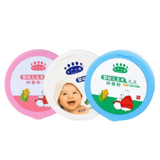 Wholesale 140g Baby Talcum Powder Heat Rash Powder Seven Little Bears Boxed with Puff Corn Starch Powder