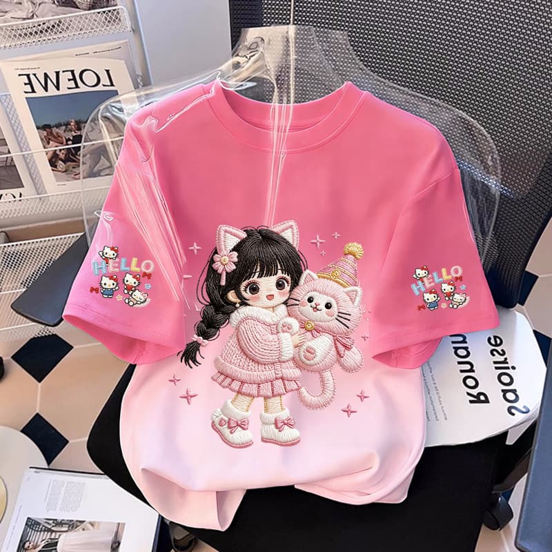 Qiaonika Gradient Girls Short Sleeve T-Shirt 2026 New Summer Kids Top