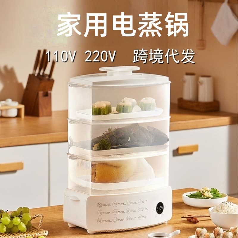 110V/220V Home Electric Steamer Steam Pot Breakfast Maker Large Capacity Auto Shut-off Vegetable Steamer Electric Steamer Cross-border Direct