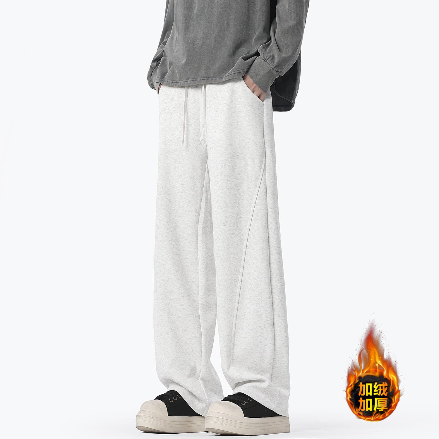 Dewu Second Release Big Hit Curve Knife Pants Heavyweight Sweatpants, 2025 New Autumn/Winter Pants, Hong Kong Style Floor-Length Wide Leg Trousers