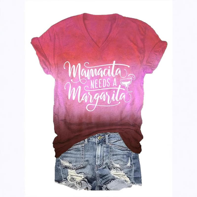New European and American women's Cinco de Mayo Mamacita Needs daisy print V-neck T-shirt
