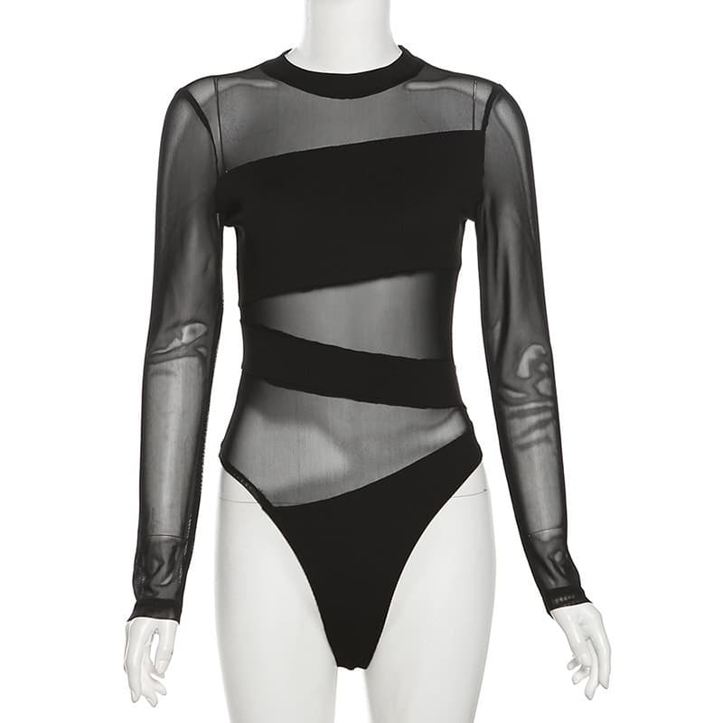 Foreign trade cross-border spring and summer new hot girl sexy mesh splicing bottoming shirt women's slim inner wear hollow one-piece top