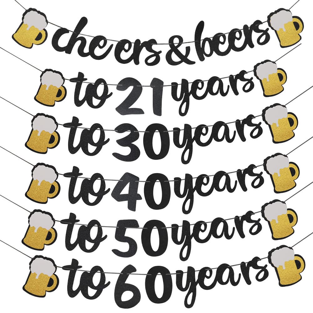 Party Cheers and Beers to 30 Years Black Gold Pull Flag Wine Glass Beer Glitter Banner Wholesale