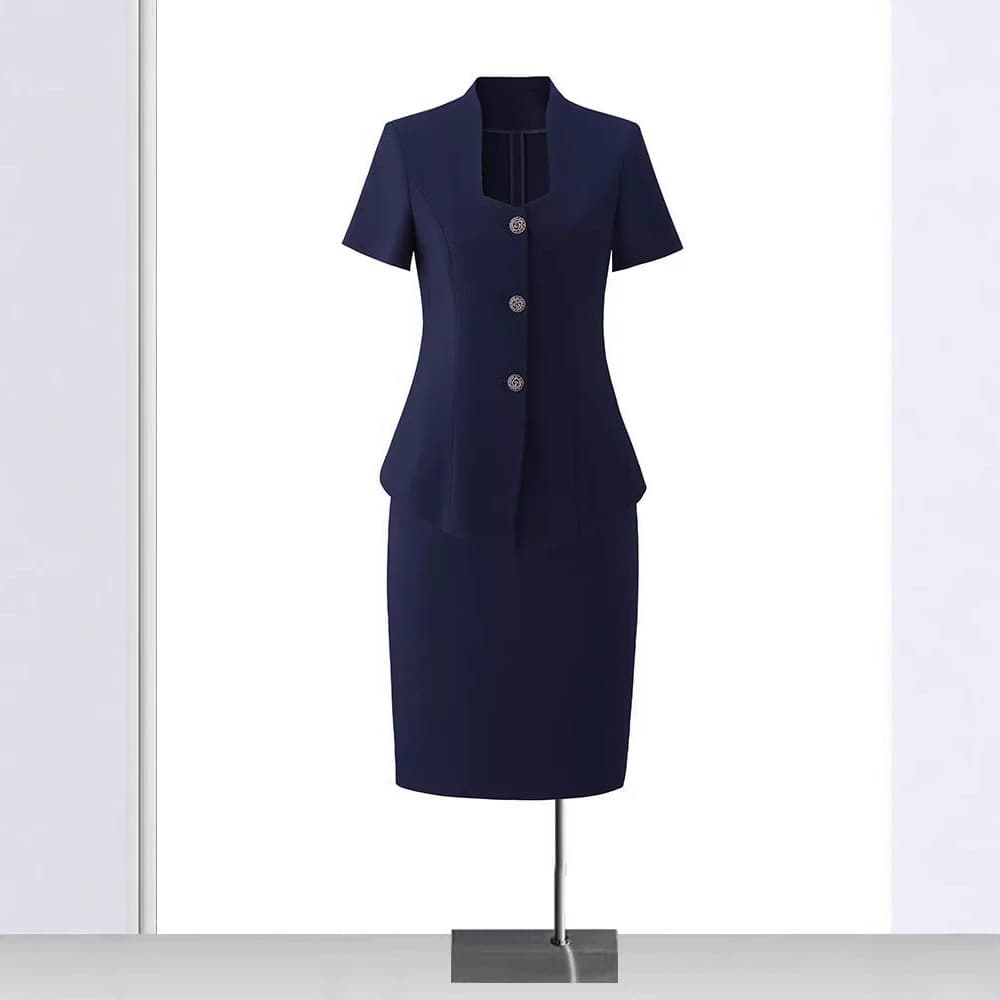 Navy blue professional suit suit for women summer short-sleeved workwear jewelry store beauty salon hotel front desk reception formal wear