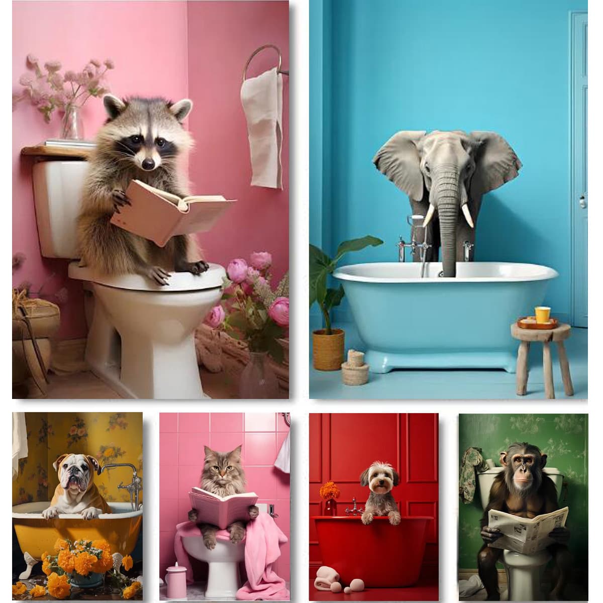 Cute Funny Cow in Bathtub with Bubbles Poster Black and White Wall Art Bathroom Decor