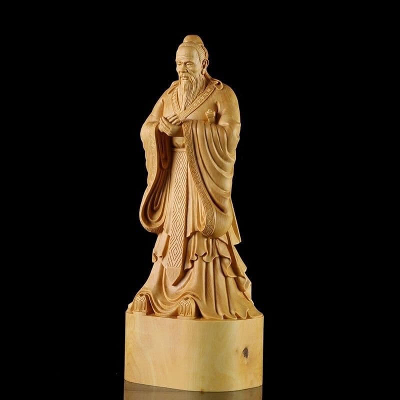 Cypress Wood Carving Confucius Ornament Confucian Saint Symbolizing Diligence and Learning Chinese-Style Home Decor