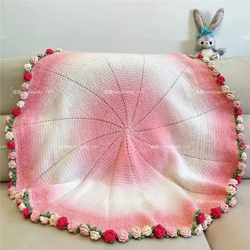 Handmade Crochet Rose Bouquet Blanket Kit Yarn Balls Hooked Flowers Yarn Balls Gift for Friends