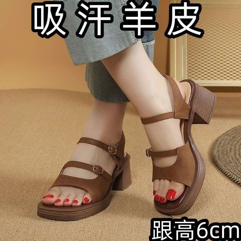 Petite French Retro Chunky Heel Sandals 2025 Summer Thick Sole Platform Open Toe Roman Shoes
