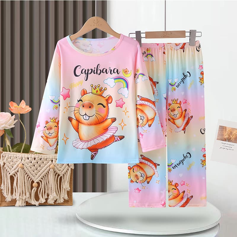 Support small batch customization new children's long-sleeve long-pants homewear set, cartoon comfortable homewear set for boys and girls