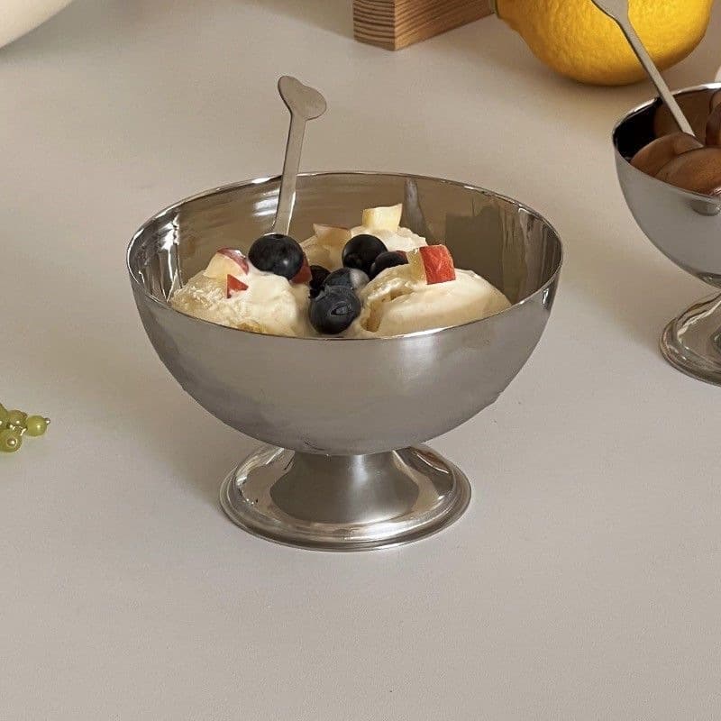 Metal Style Thickened Stainless Steel Tall Dessert Ice Cream Bowl Ice Cream Cup for Home Restaurant Milkshake Salad Swallow A75