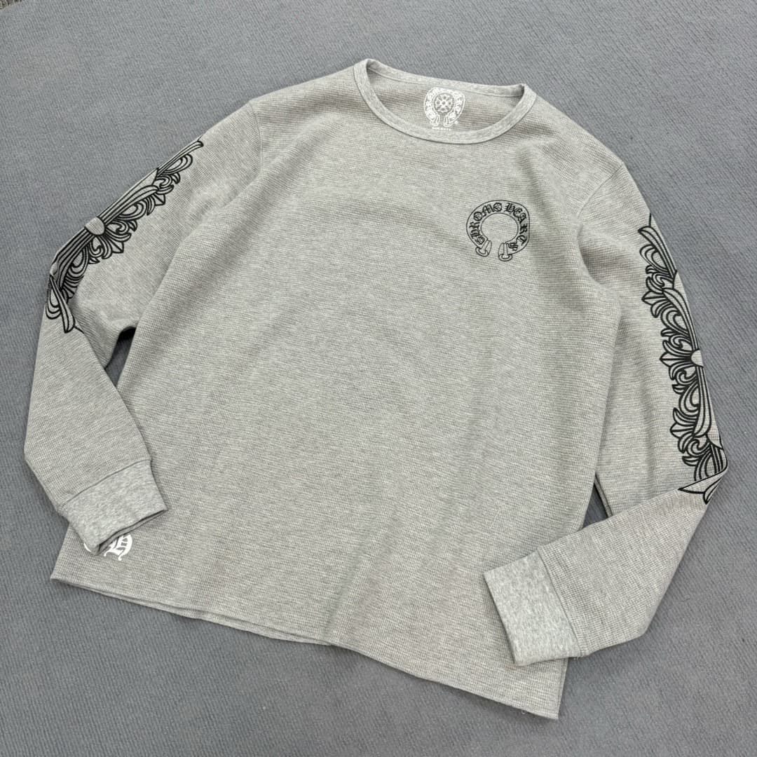 【Exclusive In-Stock Correct Version】Ch Kexin New Waffle Pattern Horseshoe Arm Print Long-Sleeve T-Shirt for Men and Women