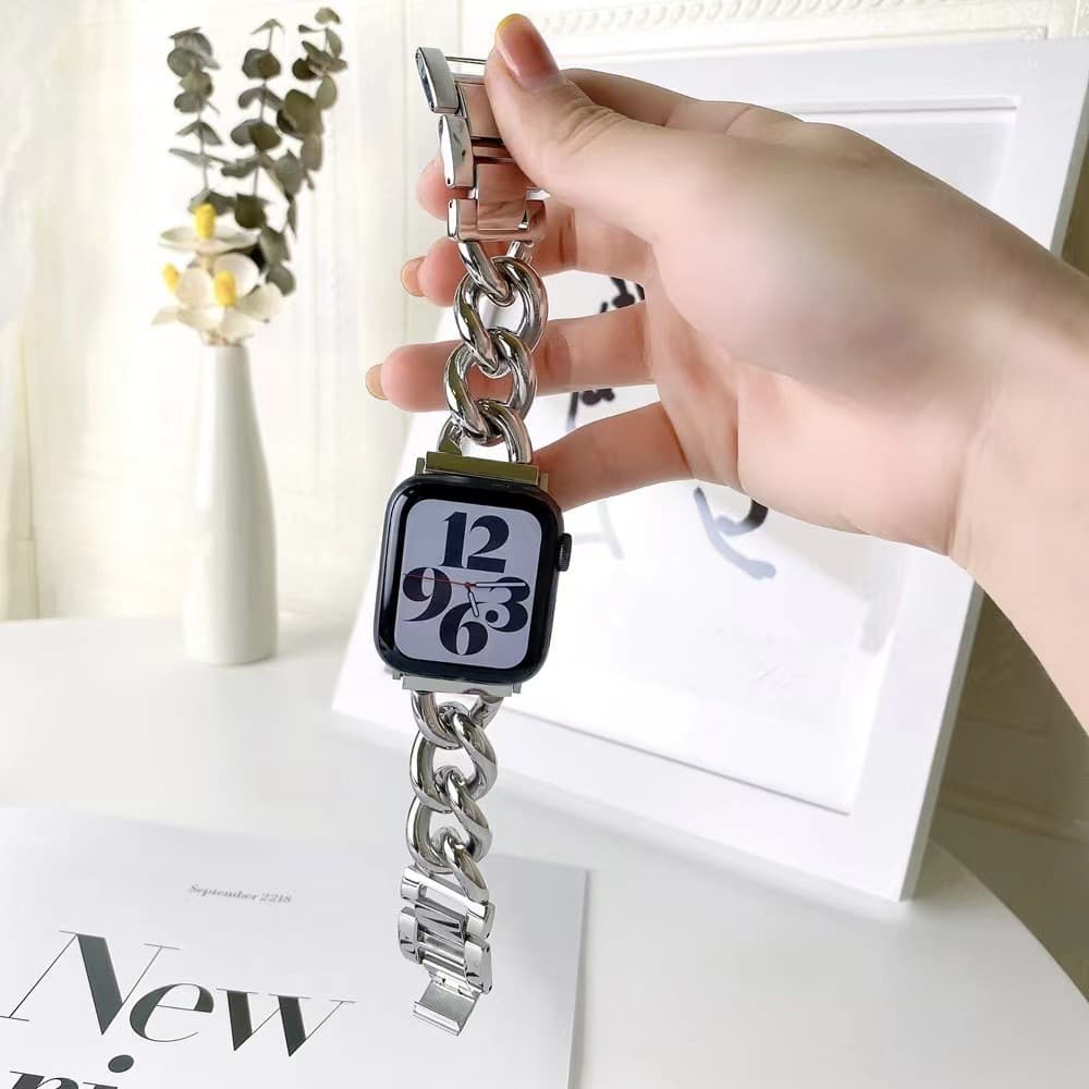 Metal Denim Chain Wristband for Apple Watch Series 7, 6, 5, 4, 3, 2, SE, Thick Chain Watch Band