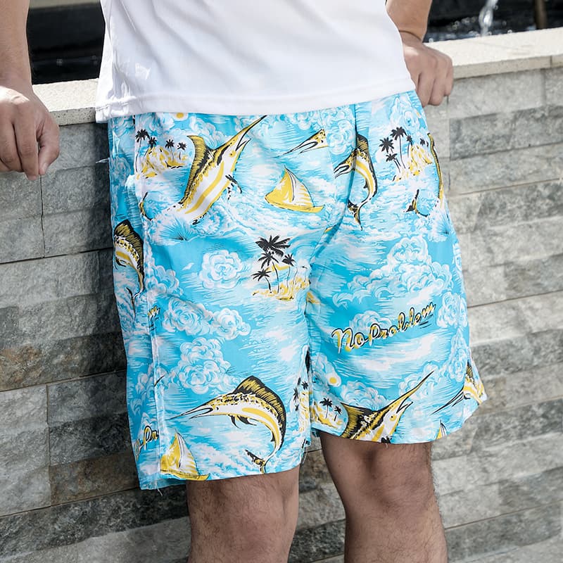 Men's Summer Beach Shorts Quick Dry Loose Thin Casual Print Five-Point Swimming Shorts Work Shop Men's Clothing Beachwear