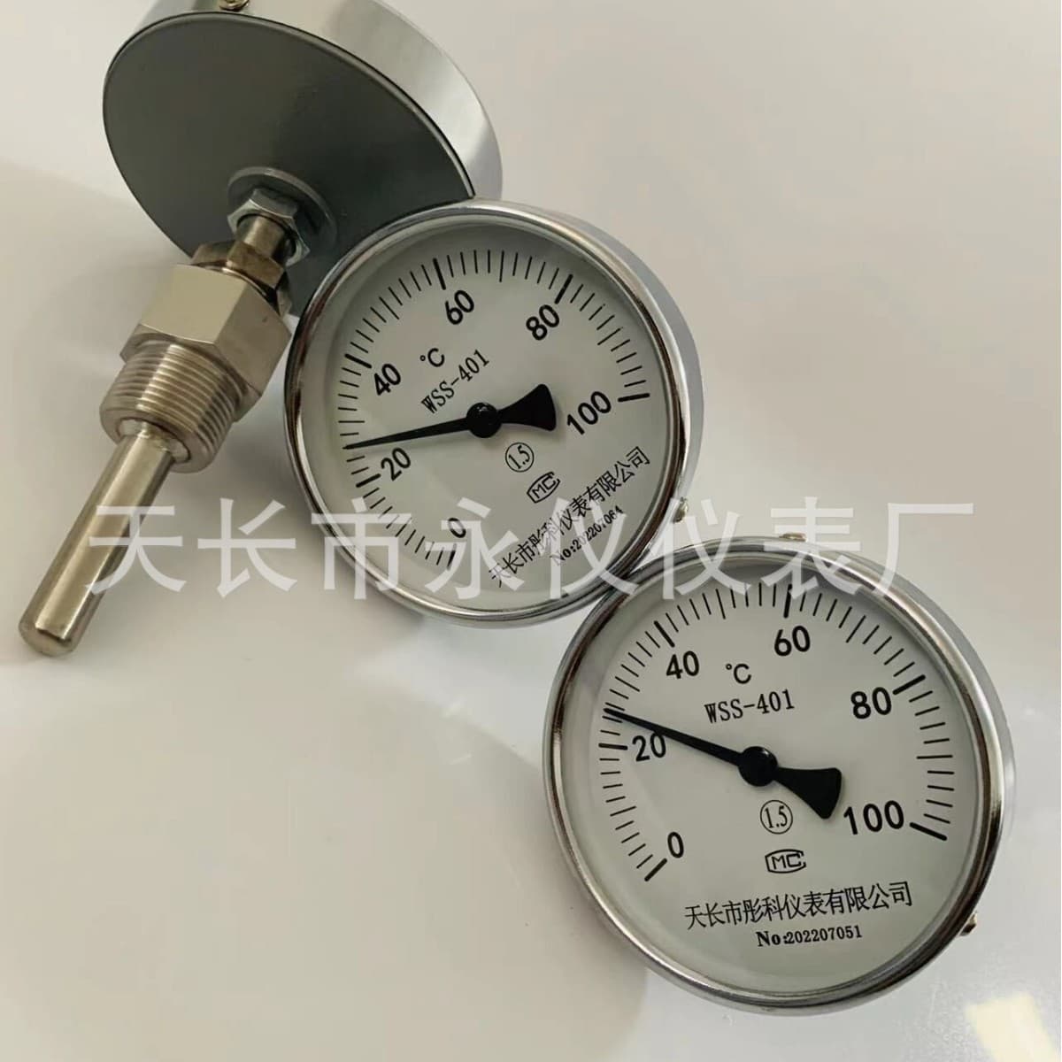 WSS-411 Bimetal Thermometer Pointer Bimetal Temperature Gauge Radial Stainless Steel Bimetal Thermometer