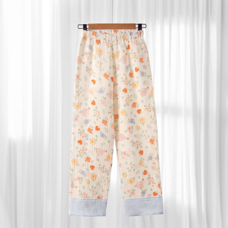 Printed Gauze Cotton Sleep Pants for Women, Thin Four-Season Home Pants, Casual Long Pants, Wearable Outdoors, Mom's Air Conditioning Pants