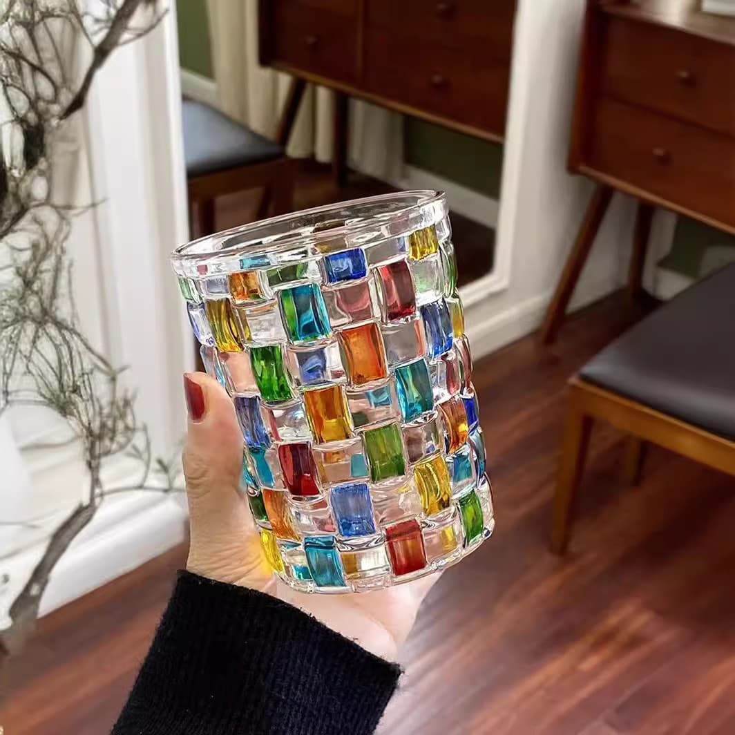 Painted New Style Handmade Glass Cup, Colorful Glass Woven Water Cup, Household Whiskey Cup, Christmas Safety Glass