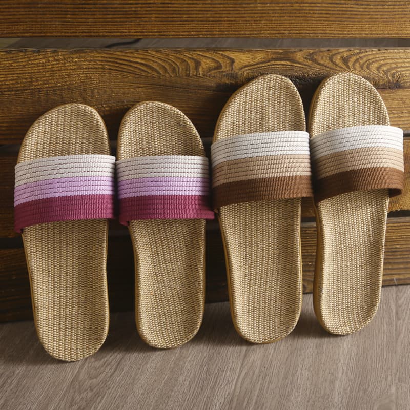 New Linen Slippers for Women, Summer Couples' Indoor Soft-Soled Woven Hemp Sandals for Men