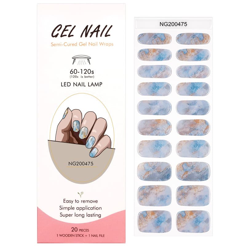 Strobe Cross-border Gel Nail Stickers Wholesale 20 Nails LED Lamp Cured Nail Polish Stickers Semi-cured Nail Stickers Wholesale