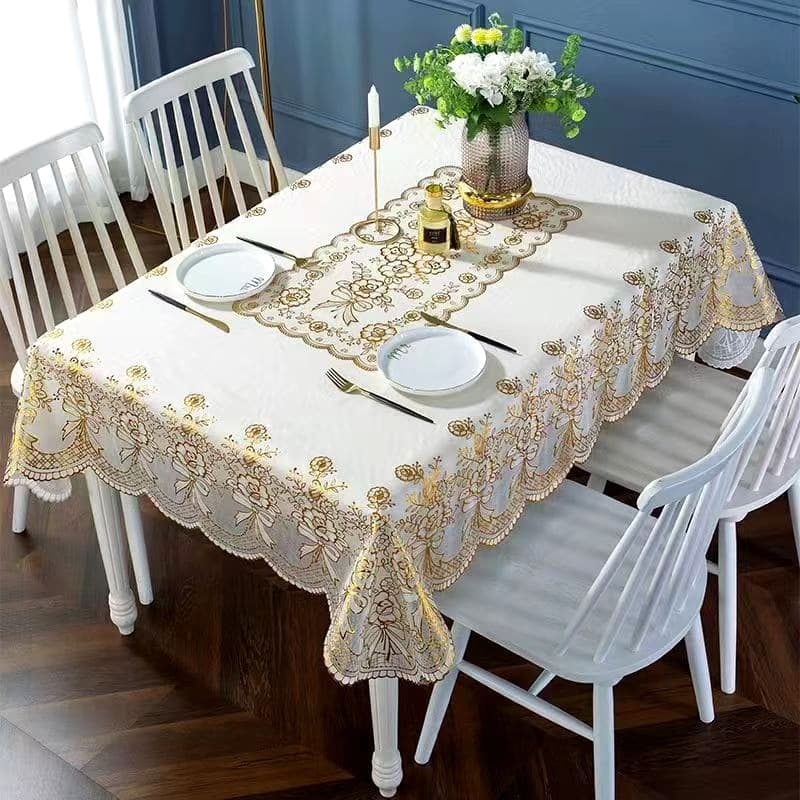 Bow Gold Foil Tablecloth Rectangular PVC Waterproof Oil-Proof No-Wash Table Mat European Style Tablecloth Bulk All Sizes