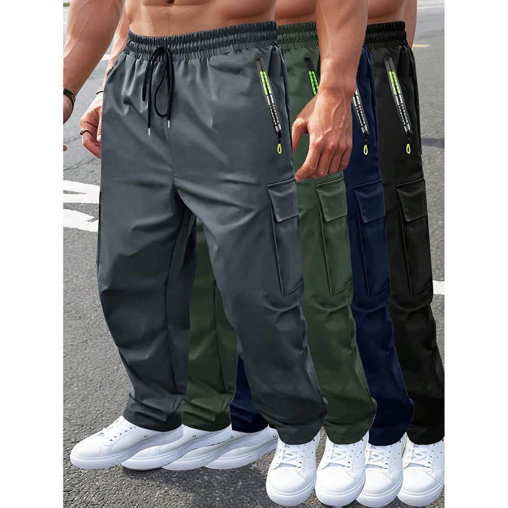 European Size Large Pocket Jumpsuit Men's 2025 New Loose Sport Drawstring Casual Pants