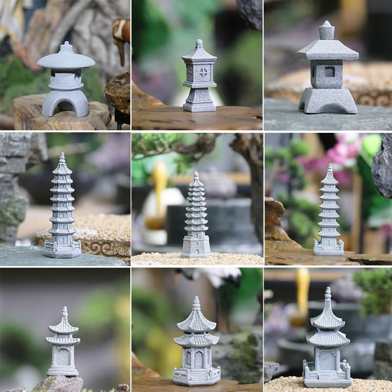 Miniature Stone Pagoda Landscape Ornament Home Entrance Pavilion Decoration Gardening Flower Bonsai Scenery Decor