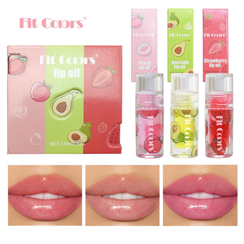 Fit Colors 3 Fruit Lip Oil Set Moisturizing Transparent Water-Glow Lip Oil Lip Gloss Cross-border