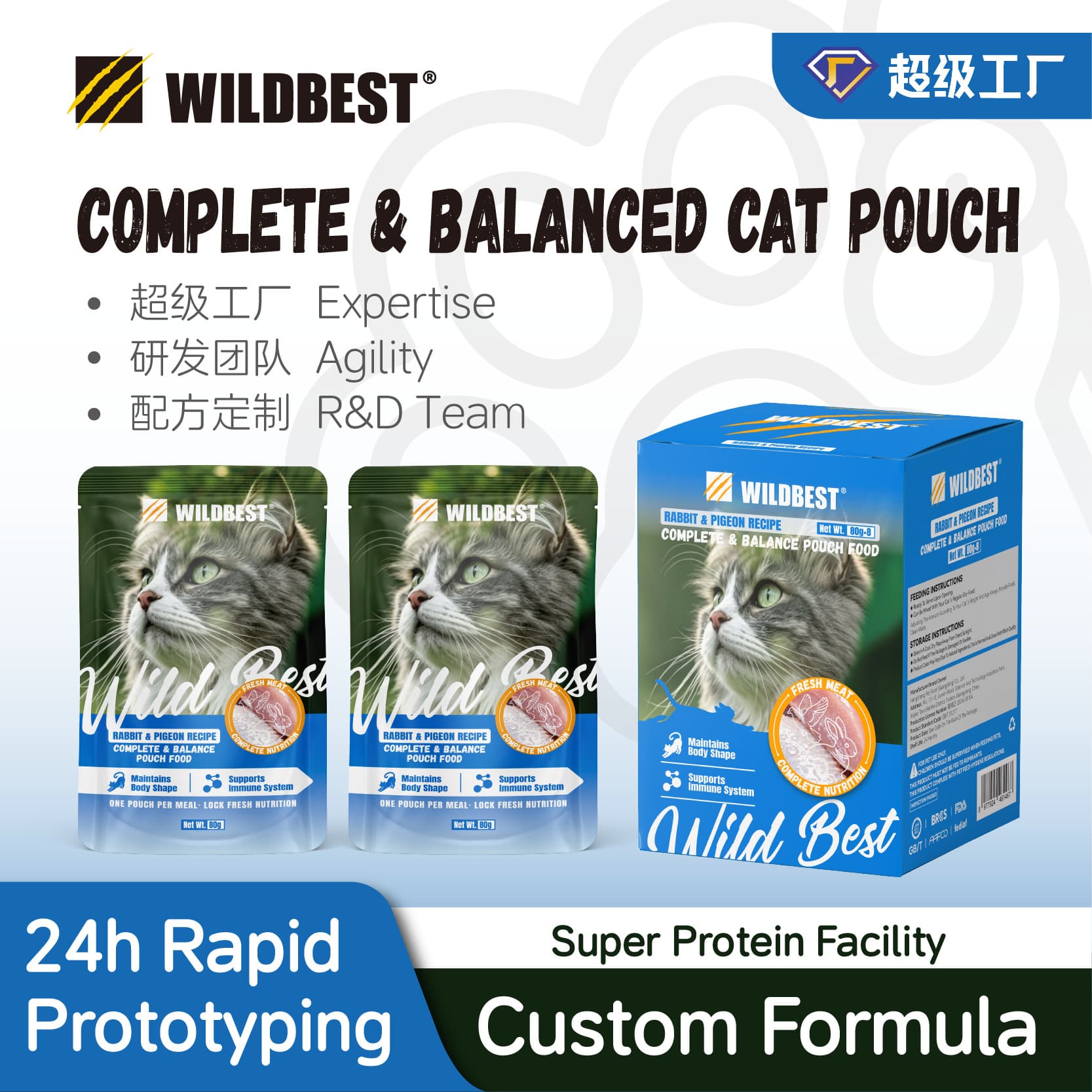 WILDBEST Rabbit and Pigeon Cat Wet Food Pouch Complete Meal
