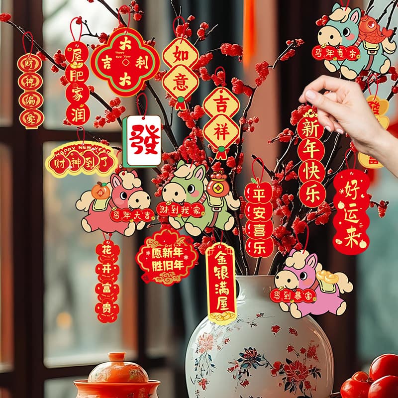 2026 New Year Ornament Horse Year Green Plant Leaf Card Tag Potted Plant Mini Hanging Decor Manufacturer Wholesale
