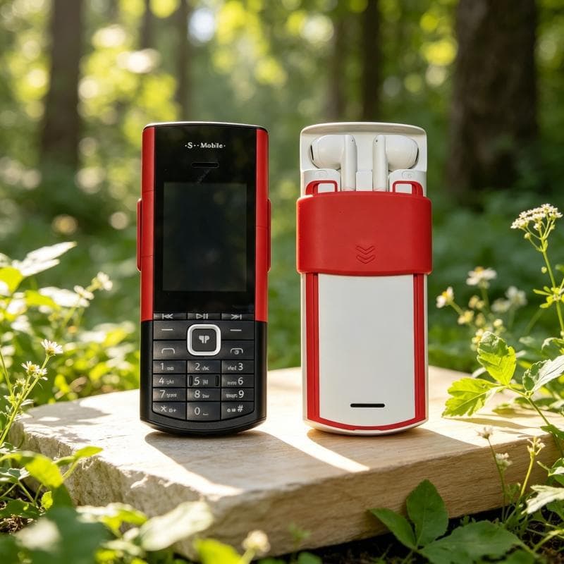 Elegant and simple vertical screen straight mobile phone body line soft red and white two-color eye-catching and durable wired headset mobile phone