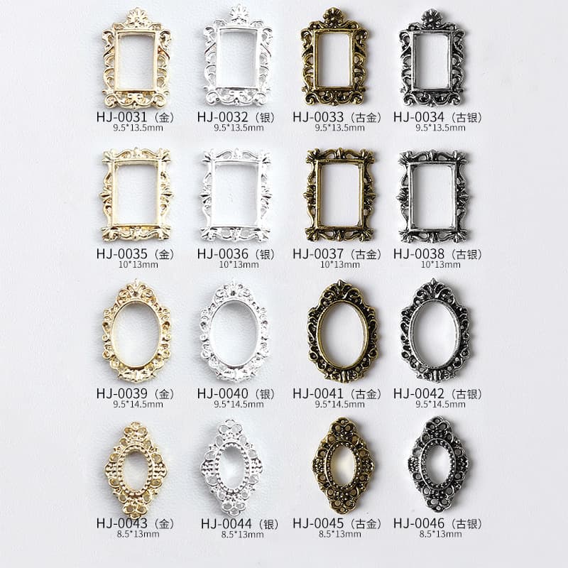 New nail art photo frame alloy nail art jewelry nail accessories simple square oval frame wear nail decoration