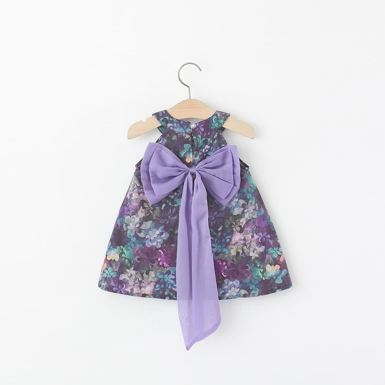 2026 new summer style purple floral halterneck skirt with bow on back and floral cotton skirt for girls