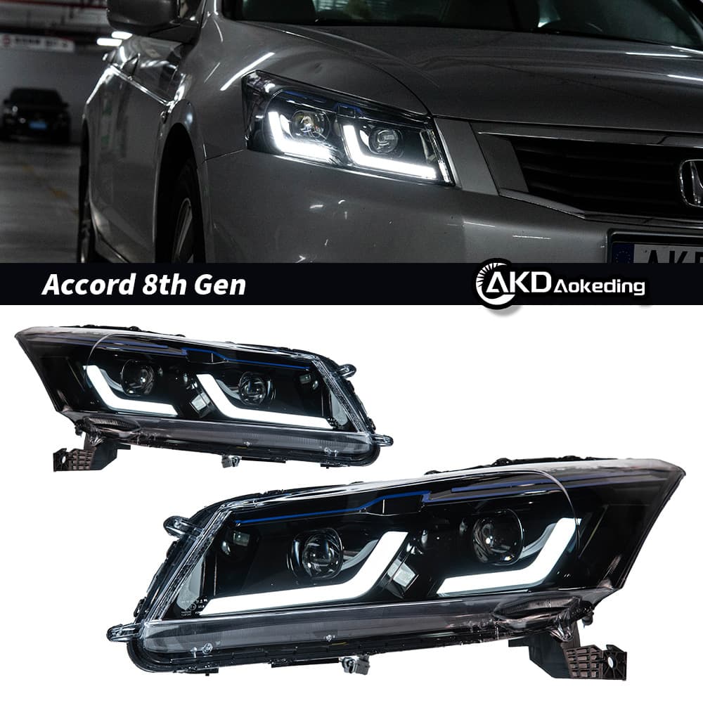 Headlight Assembly for 2007-2013 Honda Accord 8th Gen, Modified BMW Style LED Lens Headlight Assembly LED Daytime Running Light
