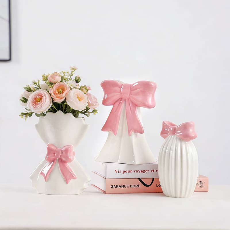 Ceramic Bow Vase, Hand Bouquet Vase, Bowknot Vase, Home Living Room Decorative Vase, Flower Arrangement, Premium Small Vase