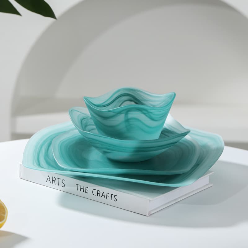 Modern Cloud Glass Bowl Frosted Fruit Plate, Ink Style Large Fruit Bowl for Restaurant Kitchen, Small Size Wholesale